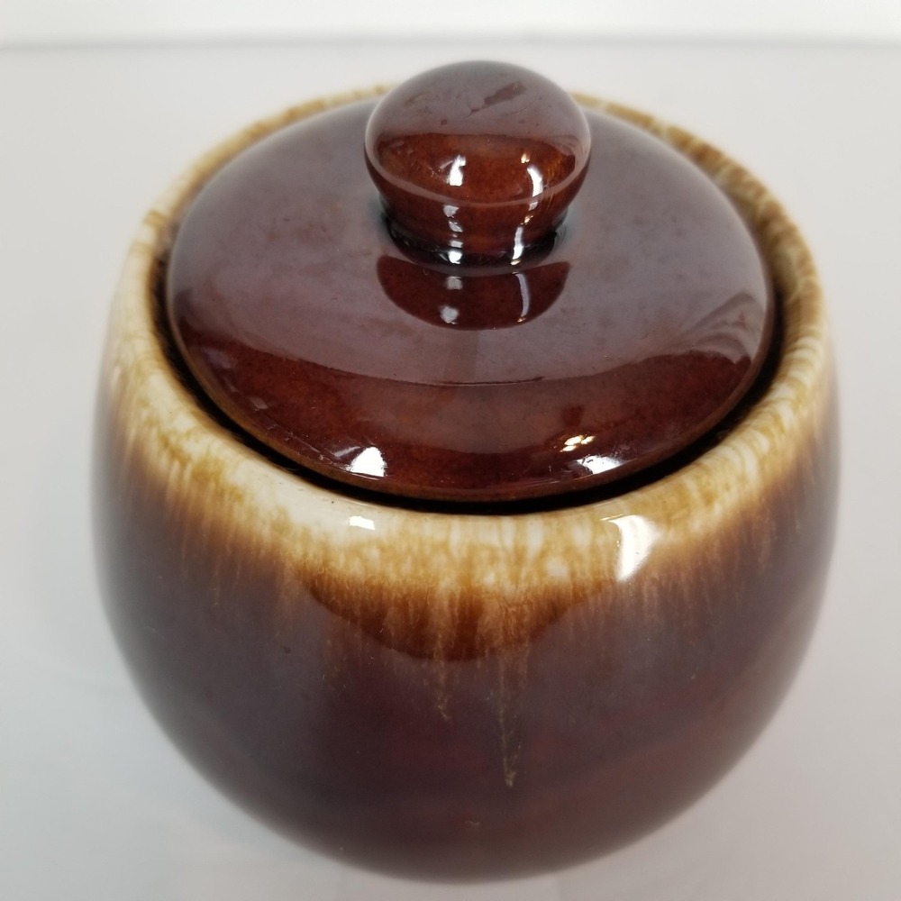 McCoy Pottery Sugar Bowl with Lid Brown Drip Glaze Vintage Ceramic Cabin Rustic - Picture 3 of 9